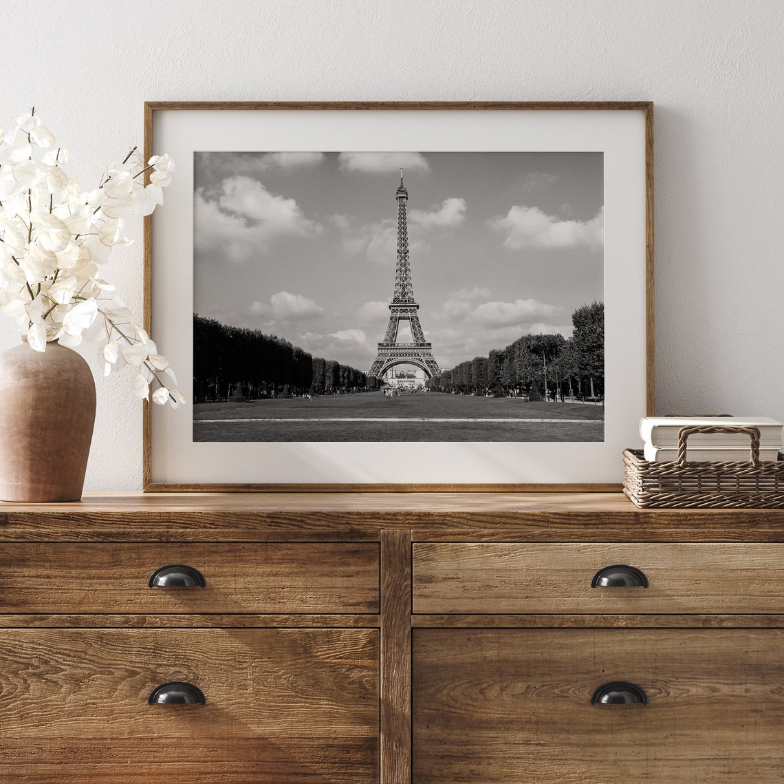 Black And White Eiffel Tower Paris Champ De Mars Trees Sky Poster - Image 4