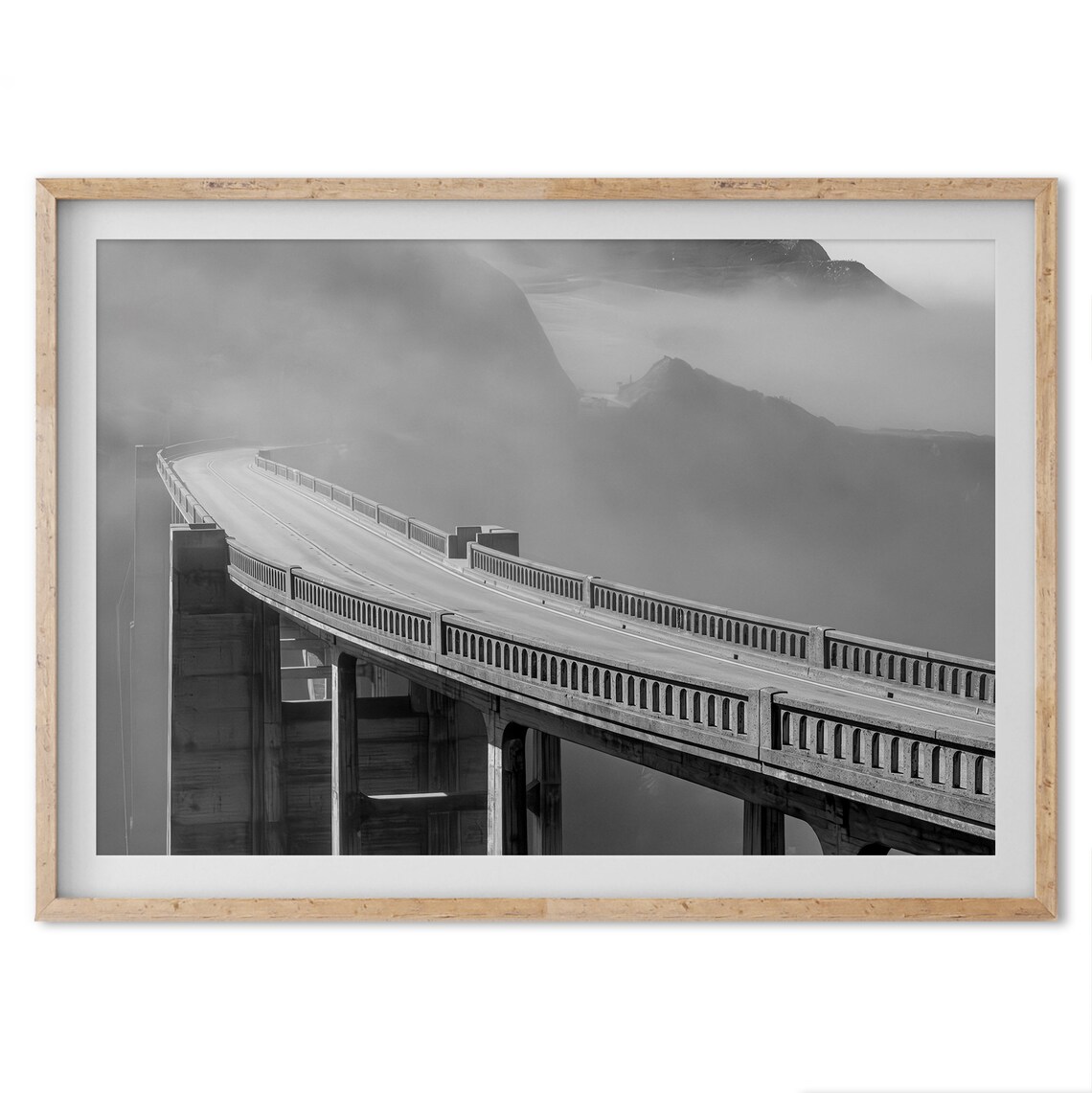 Big Sur Bixby Creek Bridge In Fog Black And White Highway 1 Print - Image 5