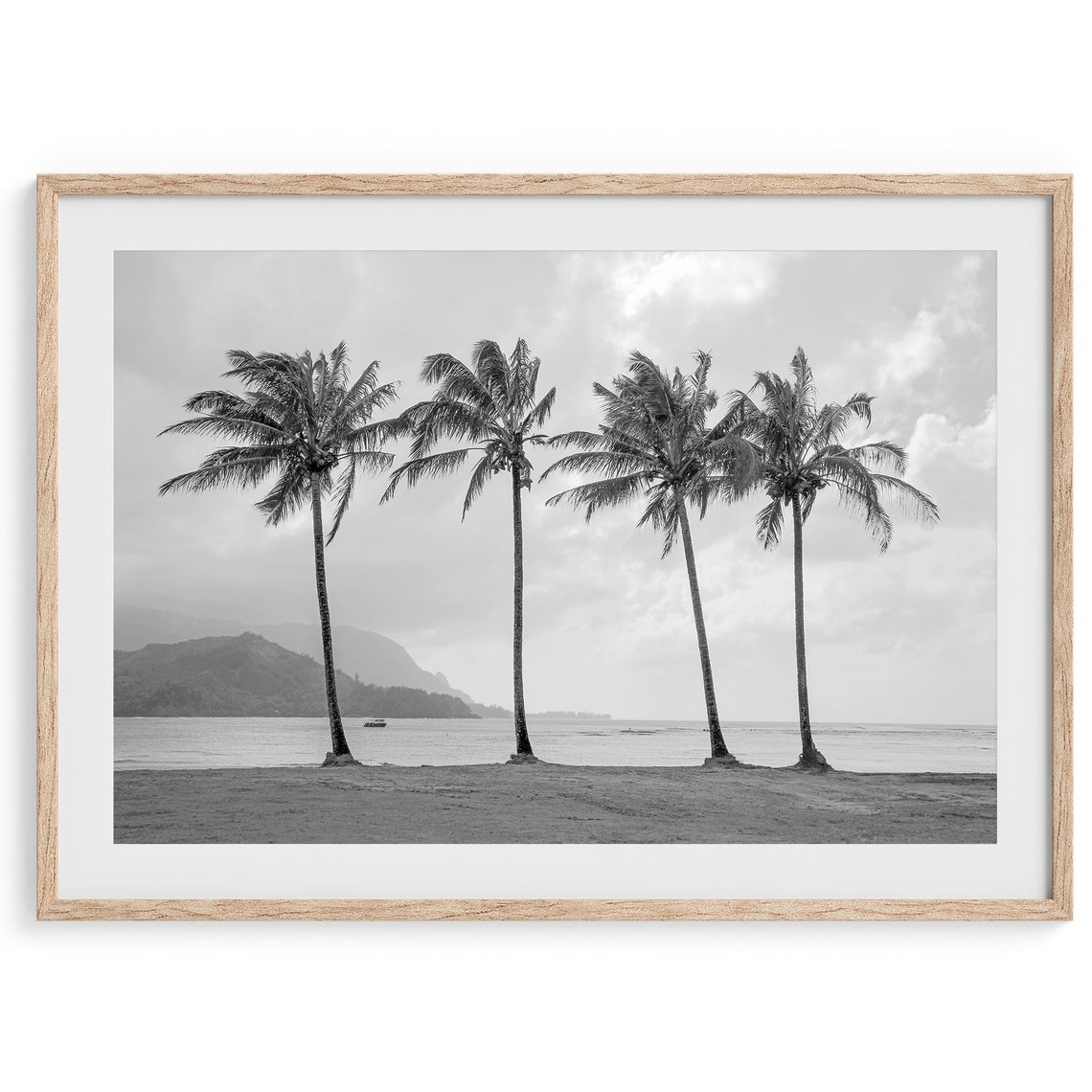 Four Palm Trees Black And White Beach Ocean Horizon Travel Poster