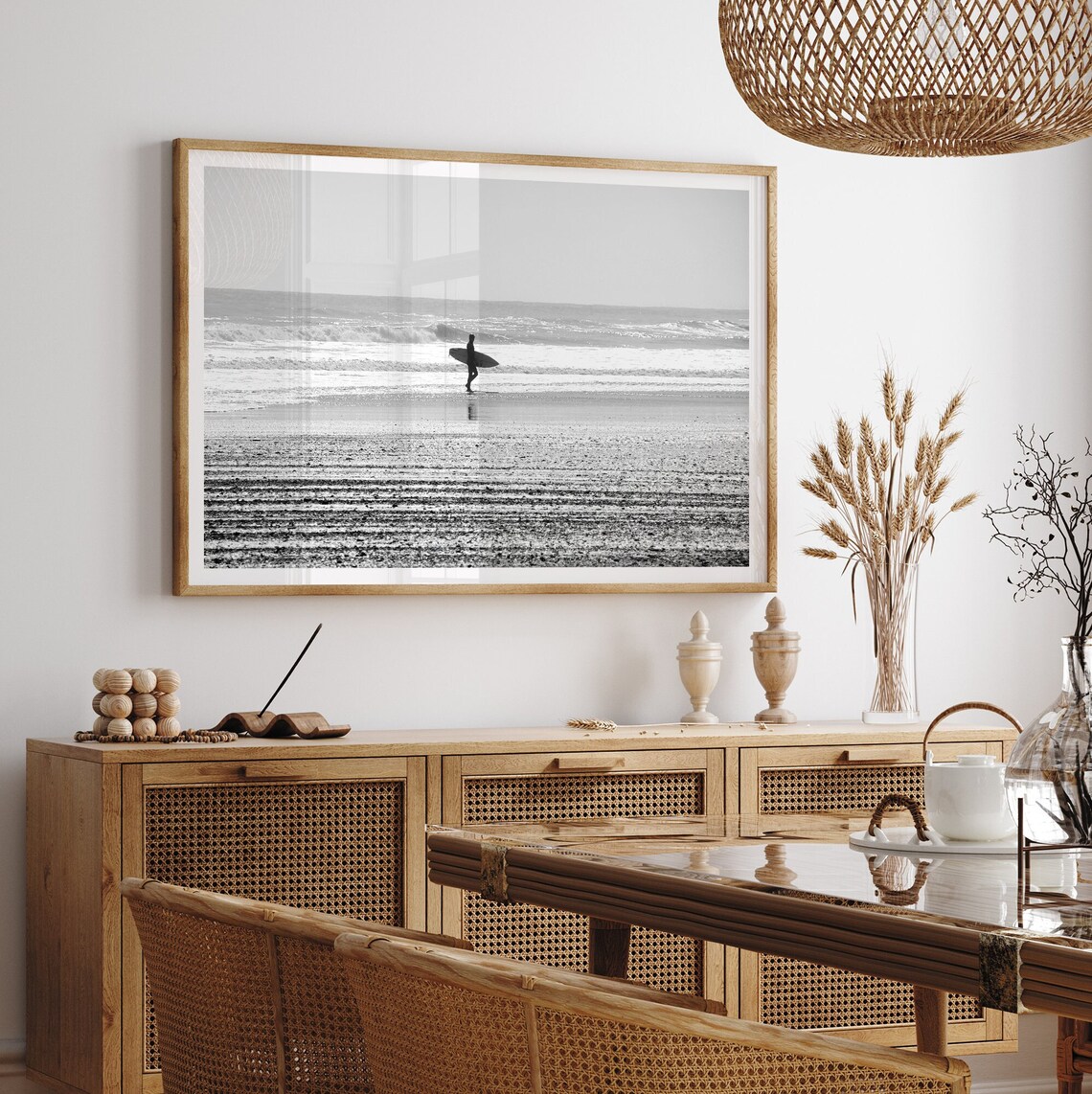 Lone Surfer Minimalist Black And White Beach Art Print - Image 5