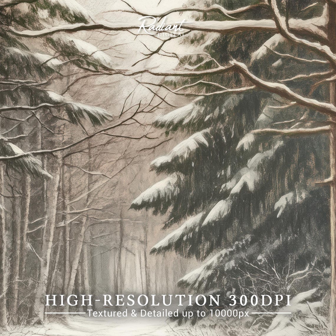 Snowy Forest Path Footprints Tall Pines Rustic Winter Wall Art - Image 3