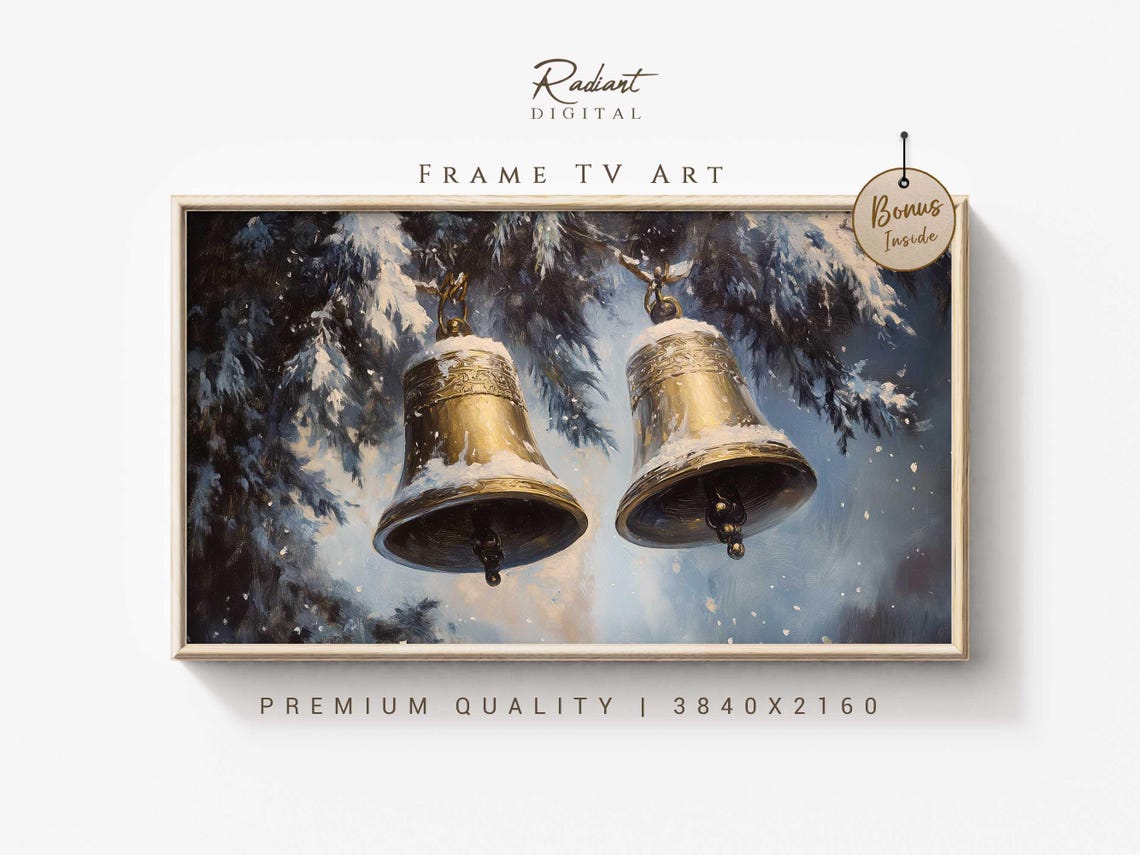 Winter Bells Frame Tv Art Christmas Bell Tv Art Snowy Holiday Decor For Frame Tv Vintage Winter Bells Print Festive Seasonal Tv Art