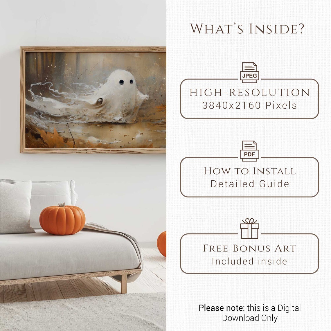 Cute Little Ghost Gliding Through Autumn Forest Spooky Poster - Image 3