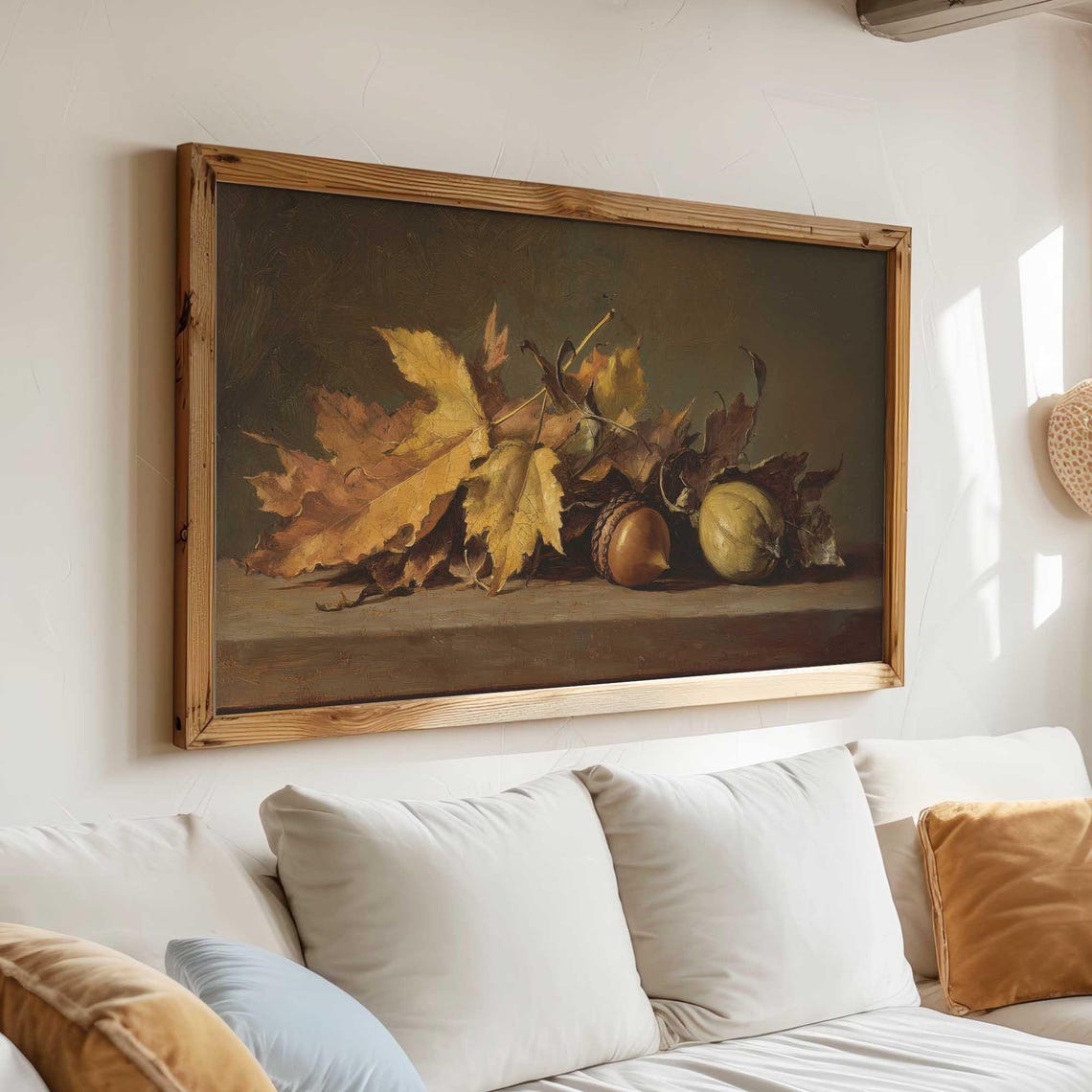 Autumn Leaves Acorns Still Life Rustic Fall Painting Wall Art - Image 2