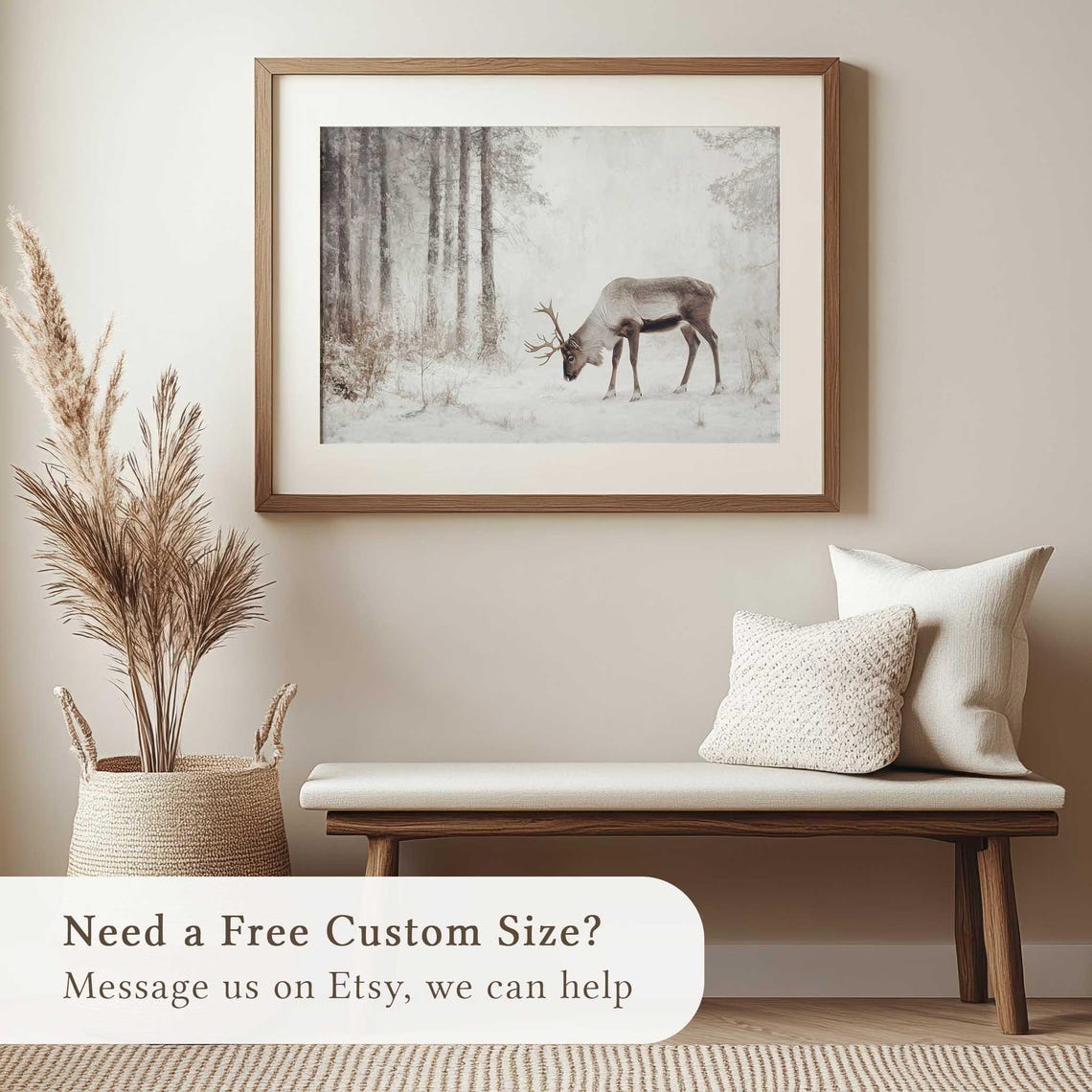 Lone Reindeer in a Snowy Birch Forest Winter Watercolor Poster - Image 2