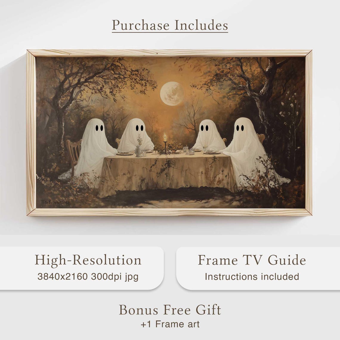 Moonlit Ghosts Candlelit Dinner Party Under Moon Spooky Poster - Image 4
