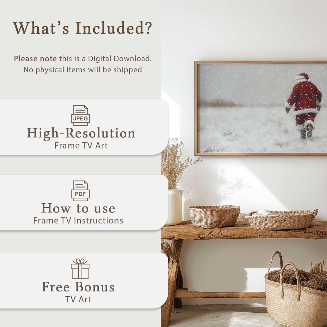Santa Walking Away Through Heavy Snowfall Storm Winter Art Poster - Image 5