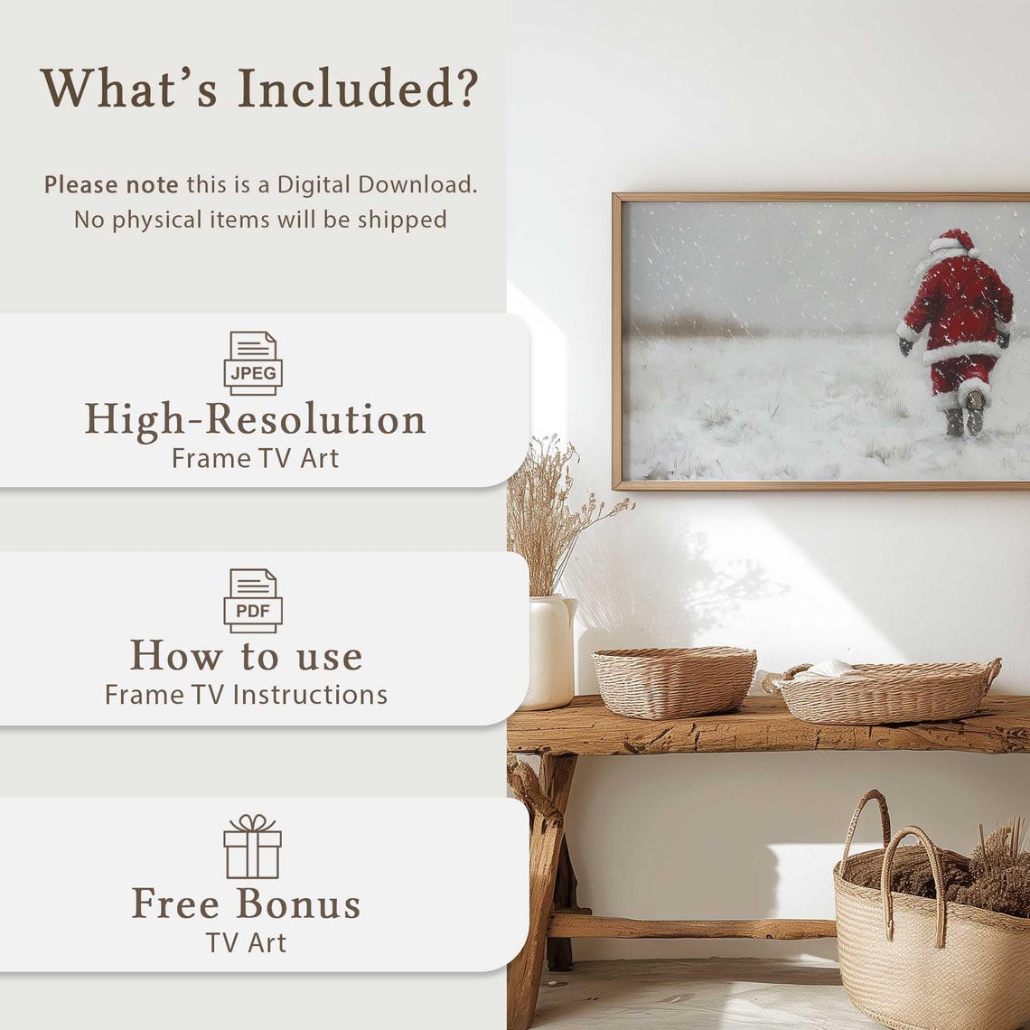 Snowy Santa Frame Tv Art Winter Santa Claus Tv Art Christmas Santa Walking Through Snow Cozy Christmas Tv Display Holiday Santa Scene - Image 5