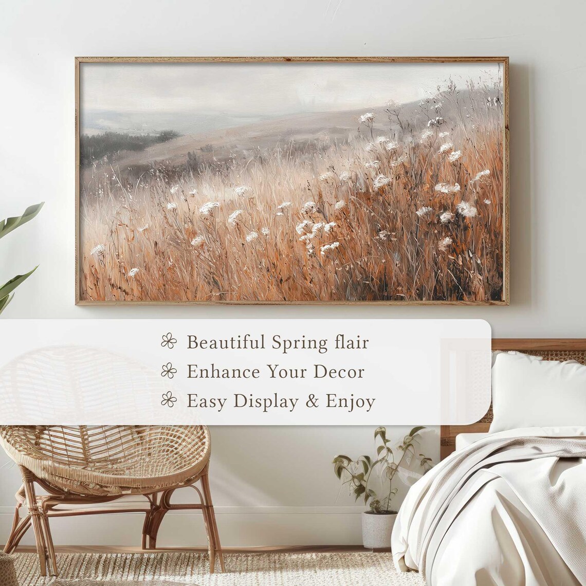 Autumn Wildflower Field Golden Grasses Misty Hills Rustic Wall Art - Image 4