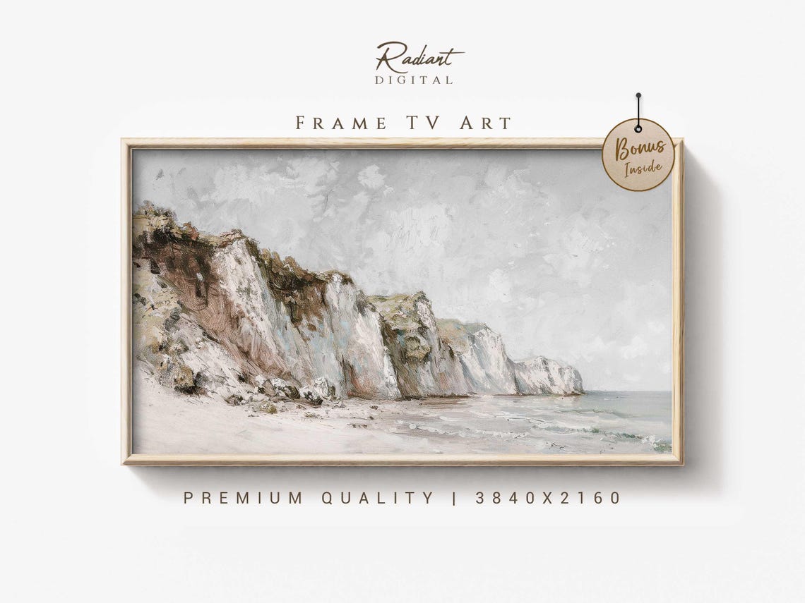 Serene White Chalk Cliffs Coastal Seascape Misty Shoreline Poster