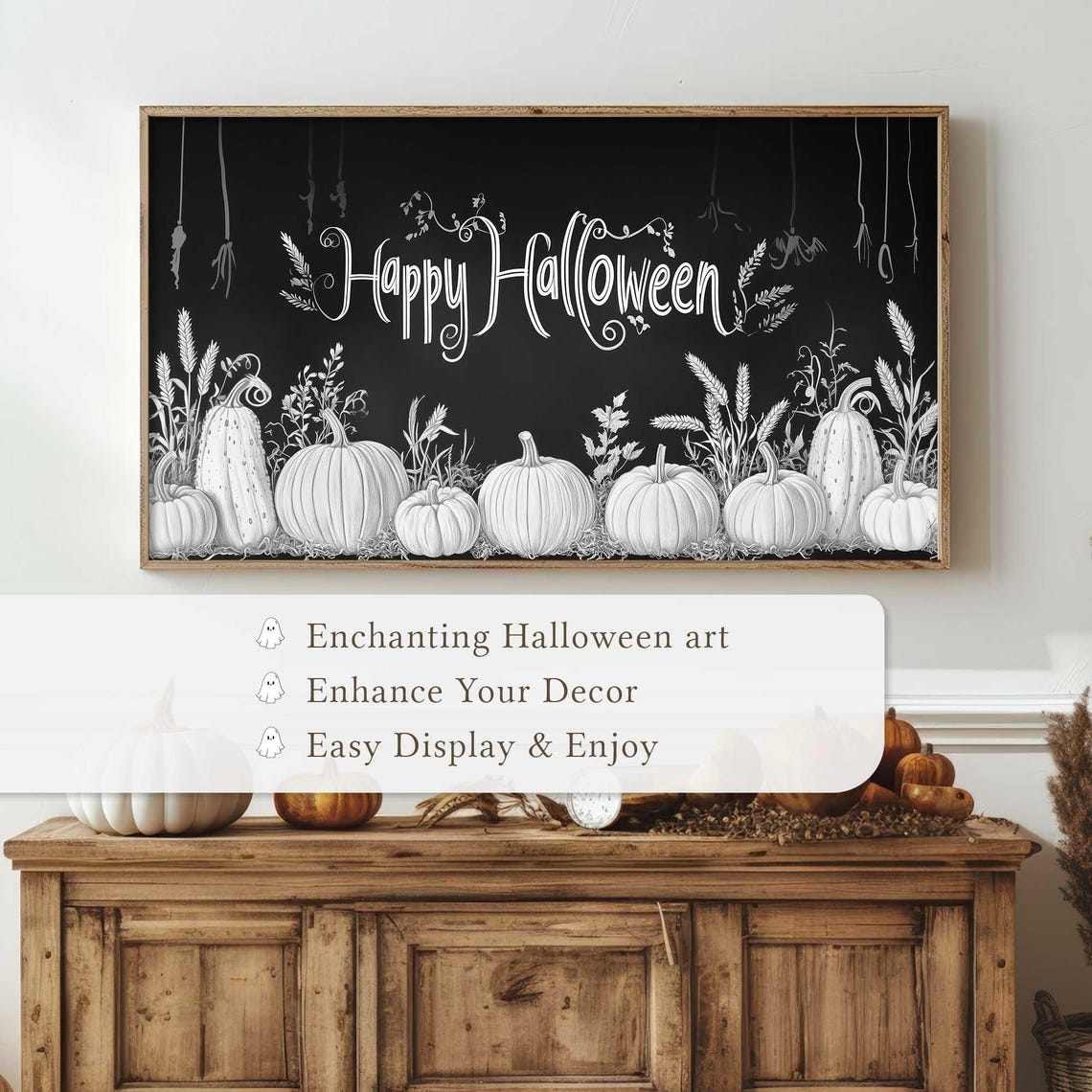 Happy Halloween Chalkboard Pumpkins Gourds Typography Art Poster - Image 4
