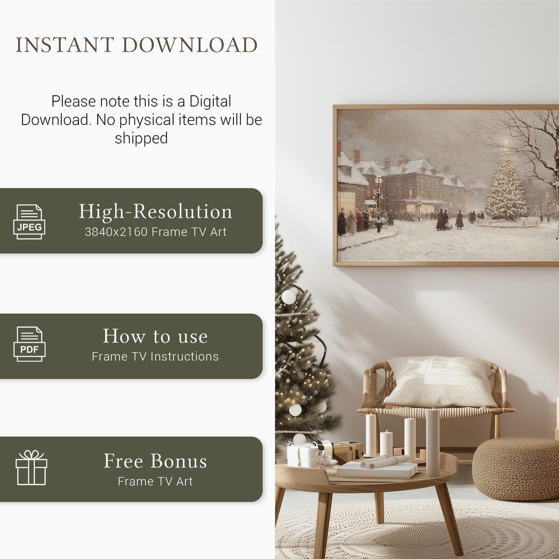 Vintage Snowy Town Square Christmas Tree Gathering Scene Poster - Image 5