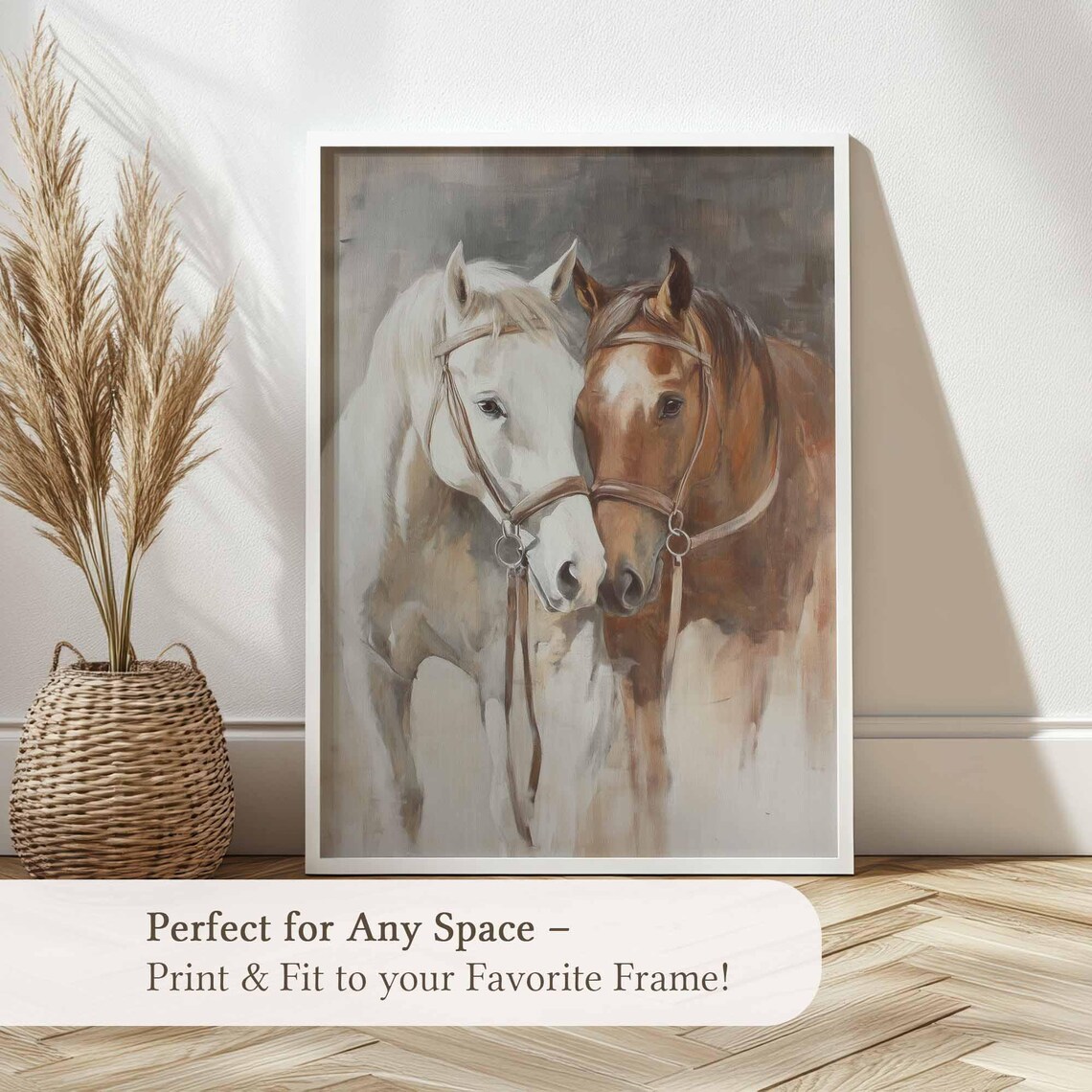 Two Gentle Horses Nuzzling Soft Watercolor Horse Portrait Poster - Image 5