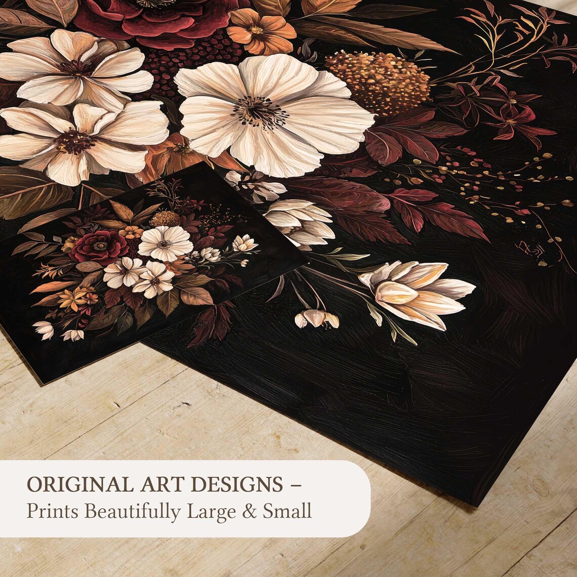 Dark Moody Floral Bouquet Vintage Botanical Oil Painting Wall Art - Image 3