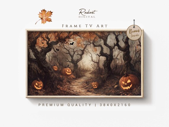 Haunted Spooky Forest Path Jack O Lanterns Bats Halloween Poster