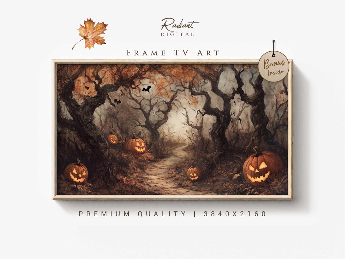Haunted Spooky Forest Path Jack O Lanterns Bats Halloween Poster
