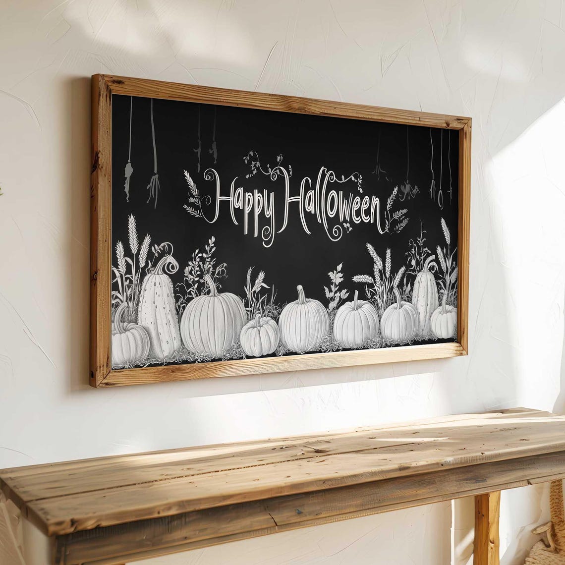 Happy Halloween Chalkboard Pumpkins Gourds Typography Art Poster - Image 3