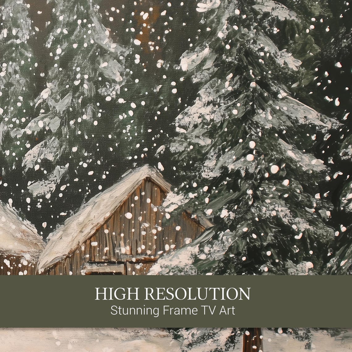 Log Cabins Snowy Pines Falling Snow Winter Watercolor Poster - Image 2
