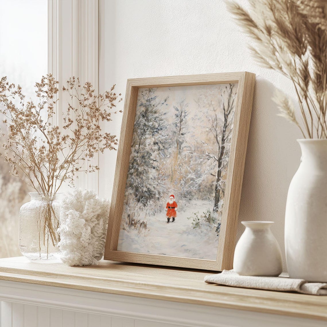 Little Santa Walking Snowy Forest Path Watercolor Christmas Poster - Image 4