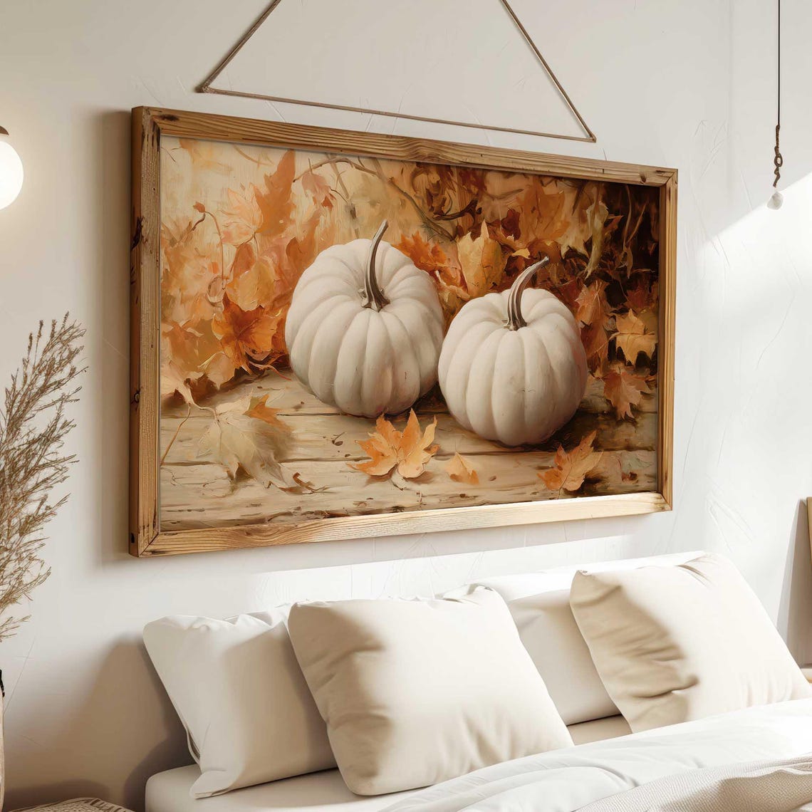 Two Pale White Pumpkins With Autumn Leaves Rustic Fall Poster - Image 3