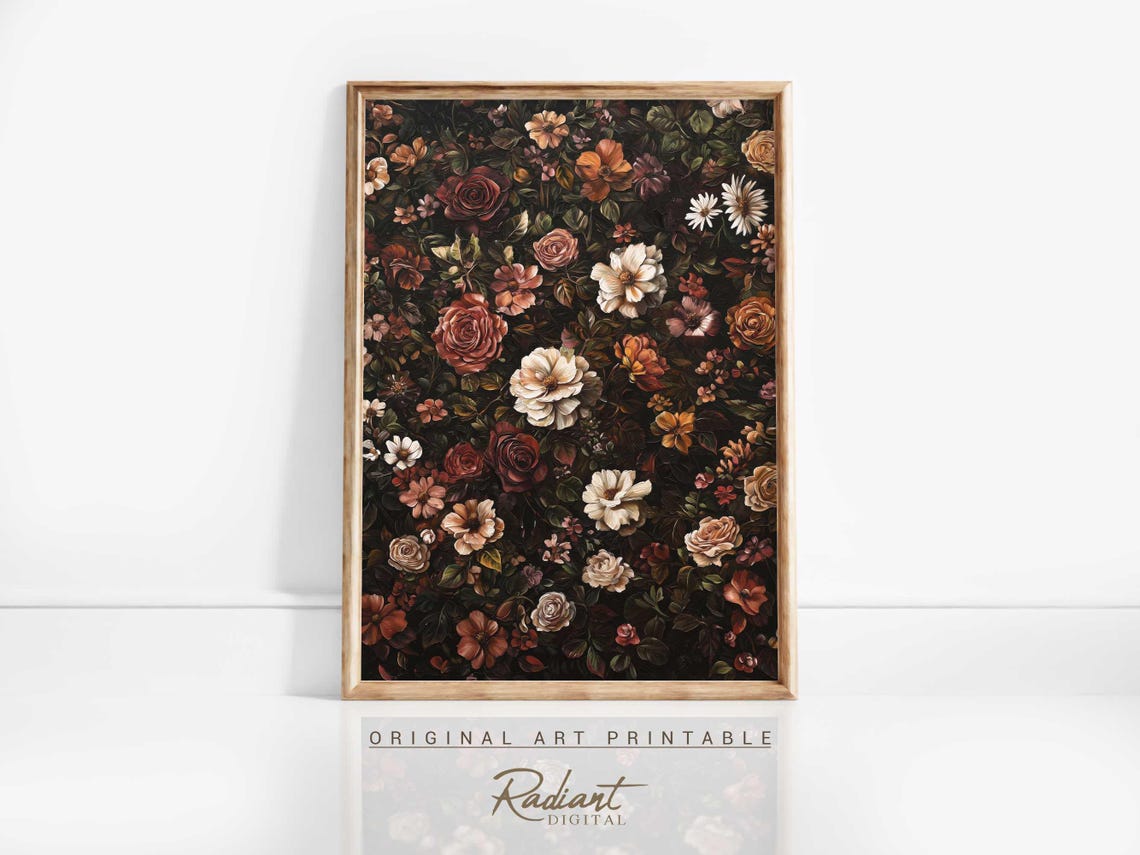 Vintage Dark Floral Rose Tapestry Pattern Botanical Wall Art
