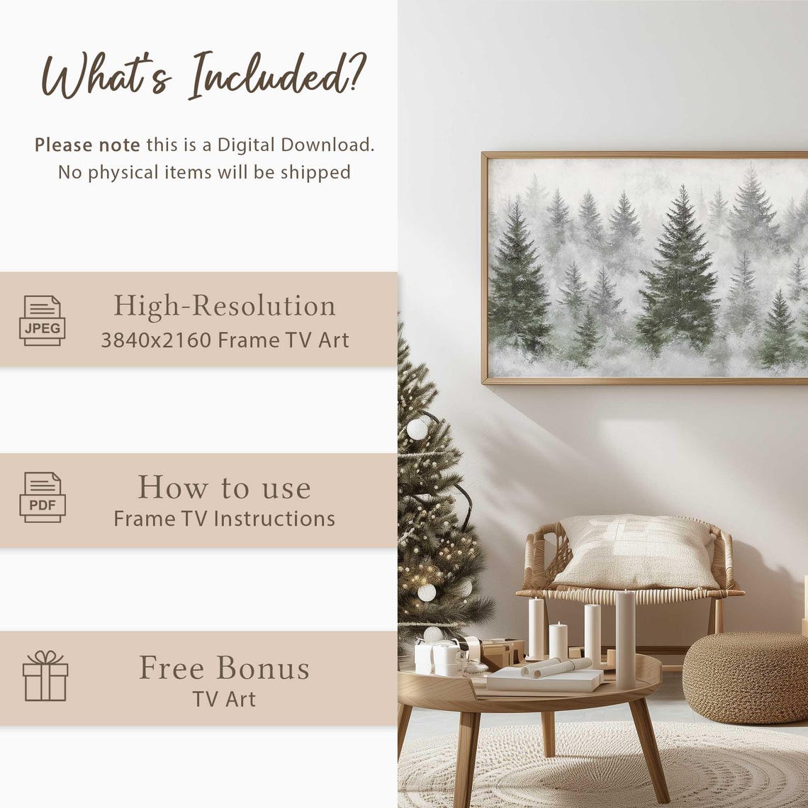 Misty Snowy Pine Forest Fog Watercolor Winter Woodland Wall Art - Image 5