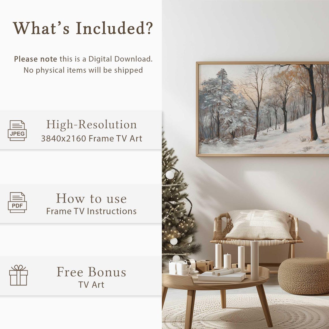 Snowy Forest Bare Trees Sunset Glow Peaceful Winter Wall Art - Image 5