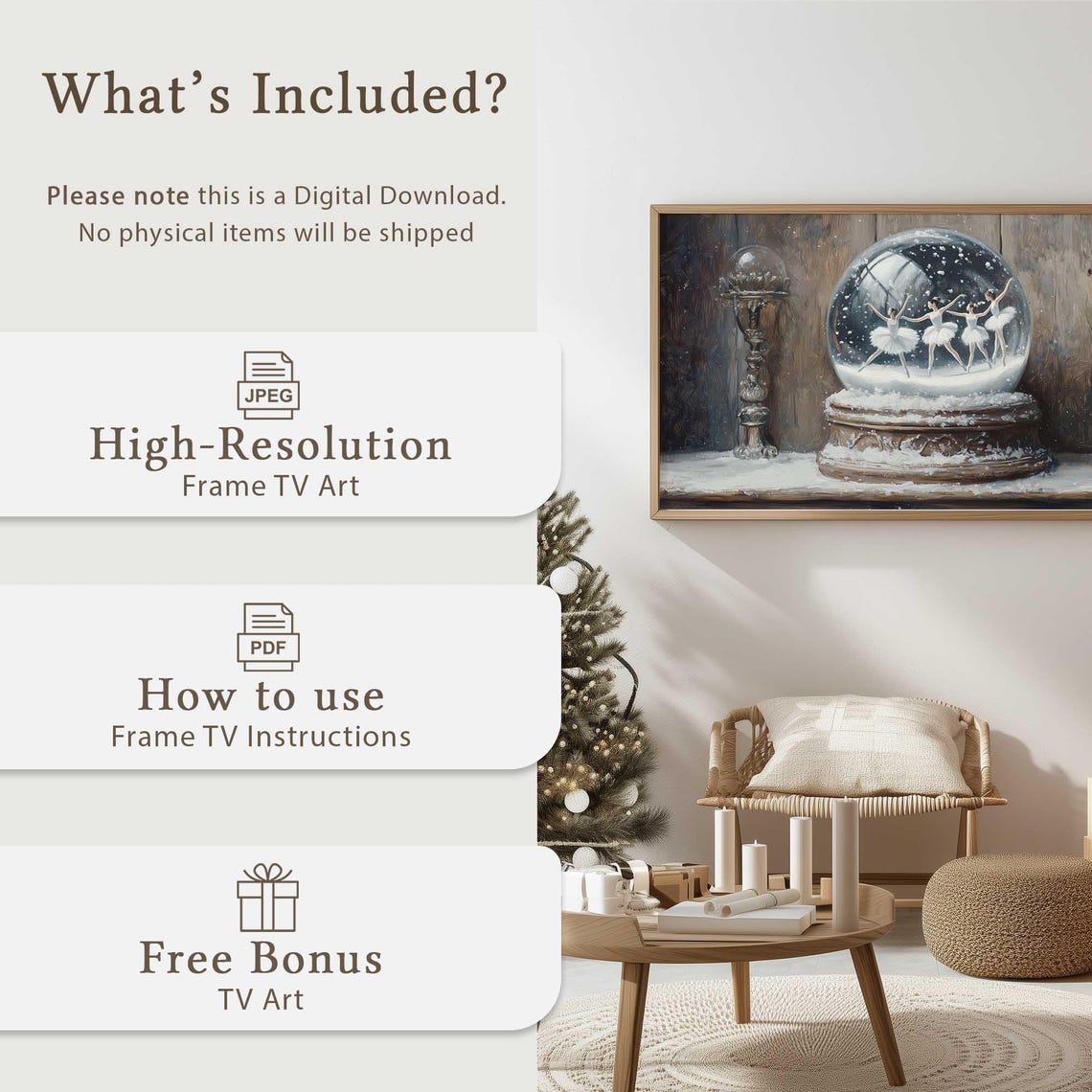 Ballet Snow Globe Winter Ballerina Dancers Christmas Wall Art - Image 5