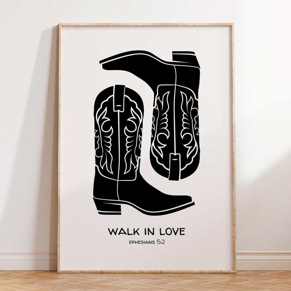 Walk In Love Ephesians 5 2 Black Cowboy Boots Western Christian Poster