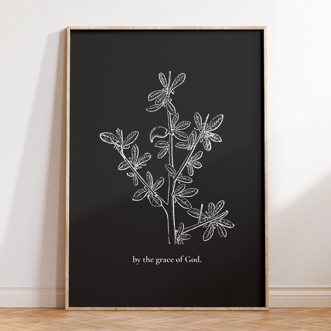 By The Grace Of God Botanical Black Minimalist Line Art Poster