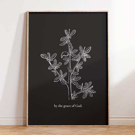 By The Grace Of God Botanical Black Minimalist Line Art Poster