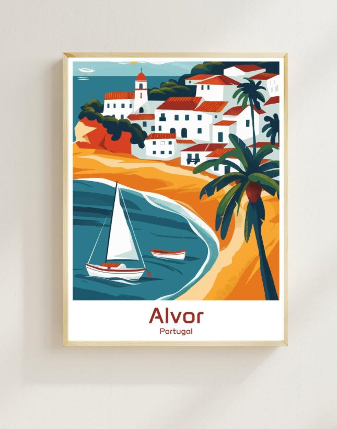 Alvor Portugal Algarve Fishing Village Sailboat Vintage Travel Poster