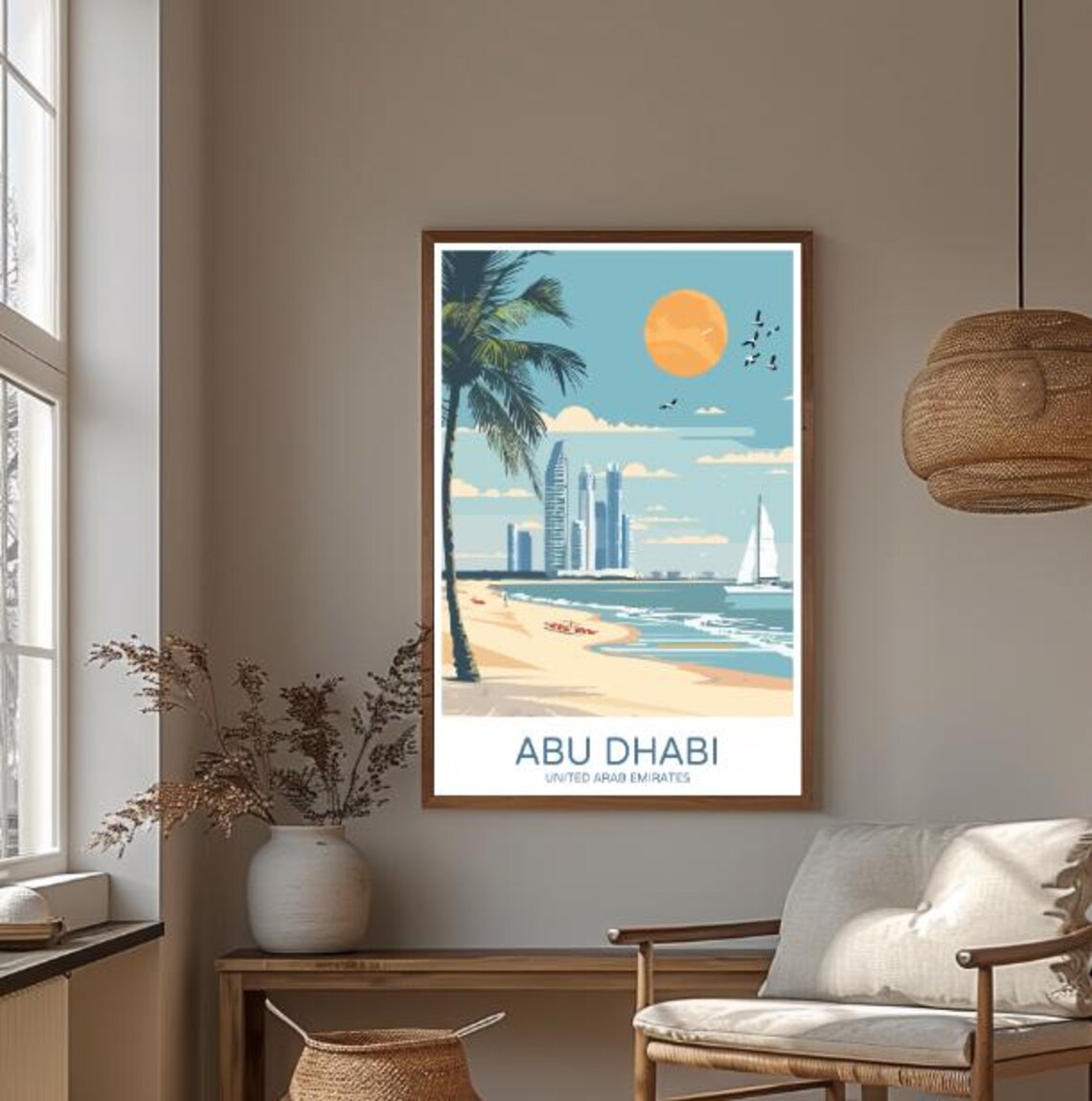 Abu Dhabi United Arab Emirates Beach Skyline Vintage Travel Poster - Image 3