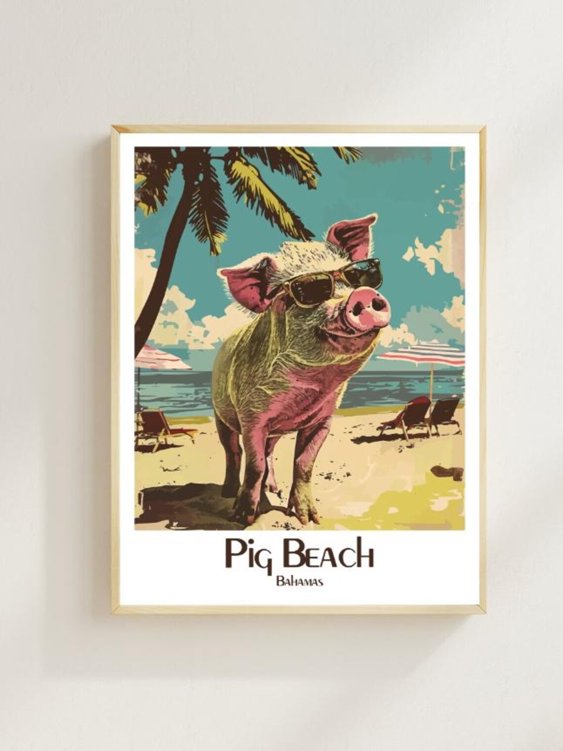 Pig Beach Bahamas Funny Sunglasses Pig Tropical Island Poster