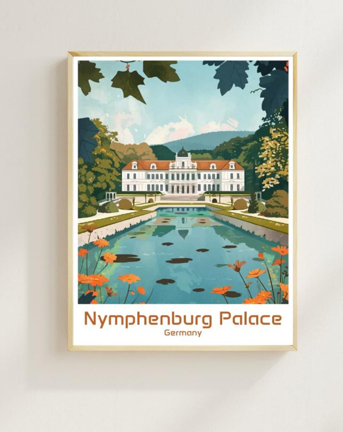 Nymphenburg Palace Germany Baroque Gardens Illustration Travel Poster