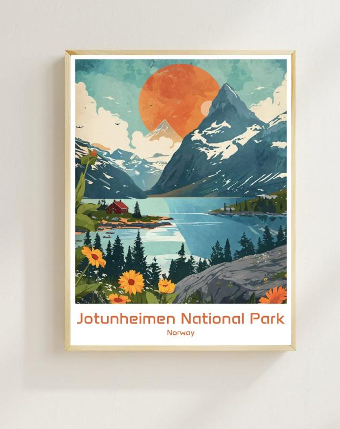 Jotunheimen National Park Norway Mountain Lake Illustration Poster