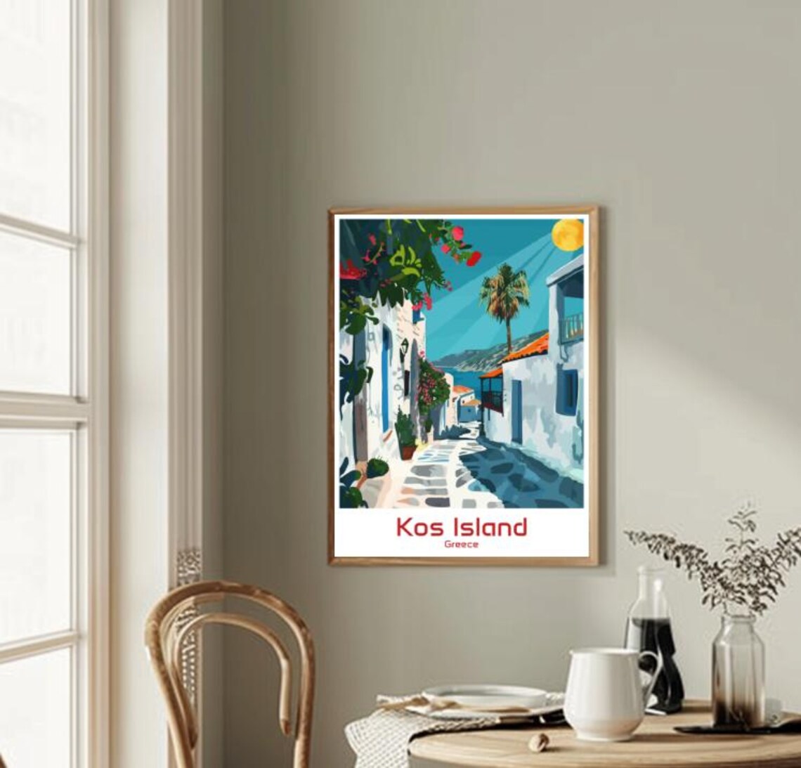 Kos Island Greece Travel Poster Mediterranean Seaside Village Artwork - Image 2