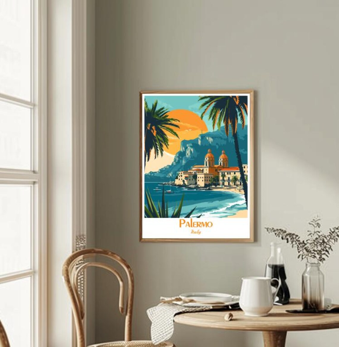 Palermo Italy Sicily Sunset Cliffs Beach Vintage Travel Poster - Image 2