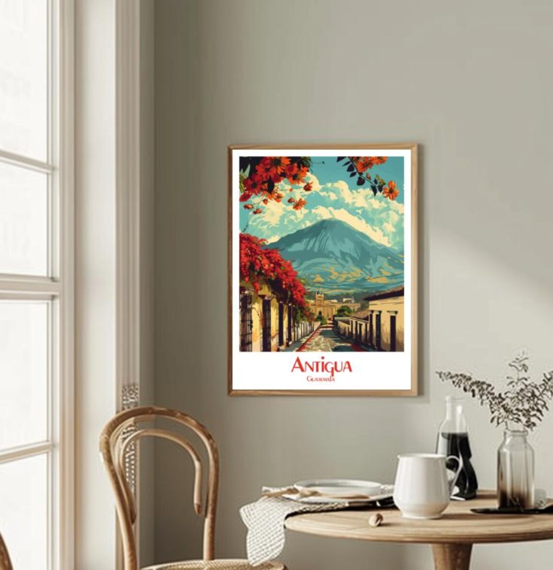 Antigua Guatemala Colonial Street Volcano Retro Travel Poster - Image 2