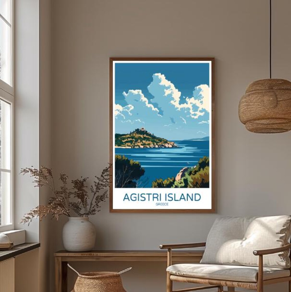 Agistri Island Greece Travel Poster Scenic Beach Village Wall Art Greek Island Print Coastal Decor Travel Gift Wall Art Nature Decor - Image 3