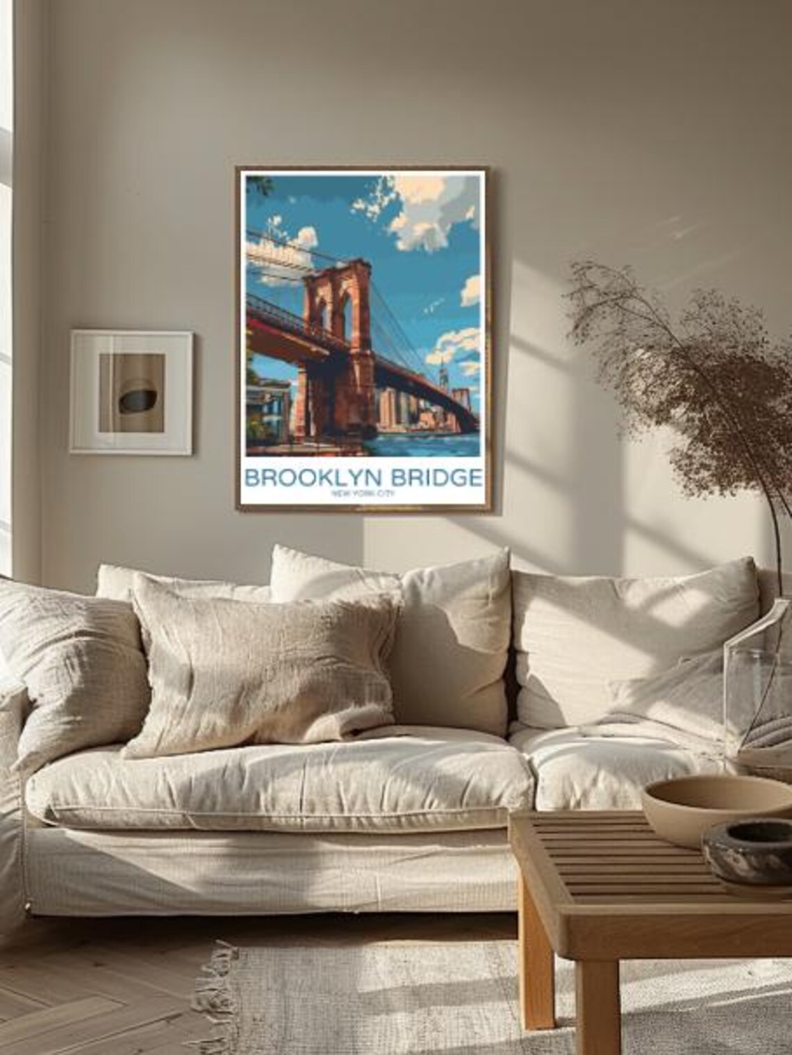 Brooklyn Bridge New York City Stone Towers and Skyline Travel Poster - Image 2