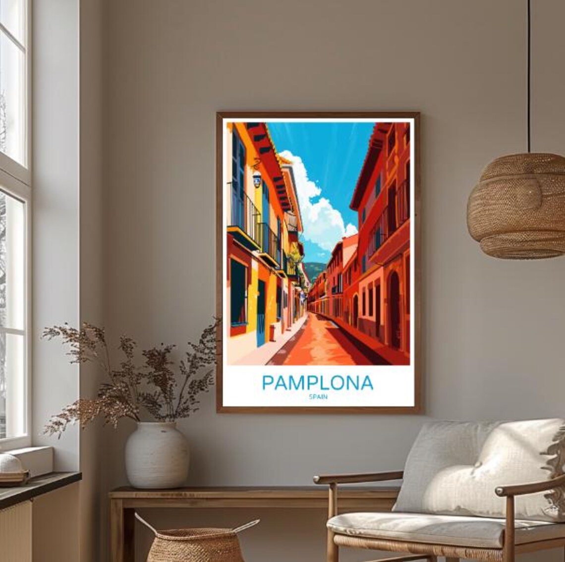 Pamplona Spain Travel Poster Terracotta Old Town Street View Decor - Image 3