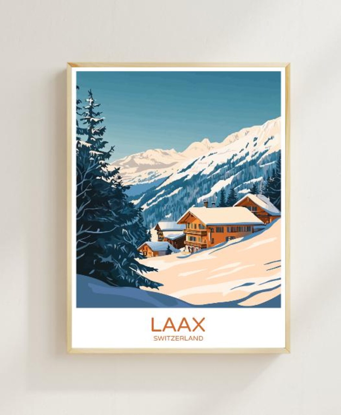 Laax Switzerland Travel Poster Scenic Wall Art Of Swiss Alps And Ski Resort Mountain Landscape Print Winter Decor Adventure Gift