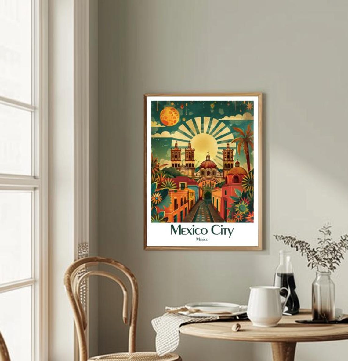 Colorful Mexico City Cathedral Street Under a Radiant Sun Poster - Image 2
