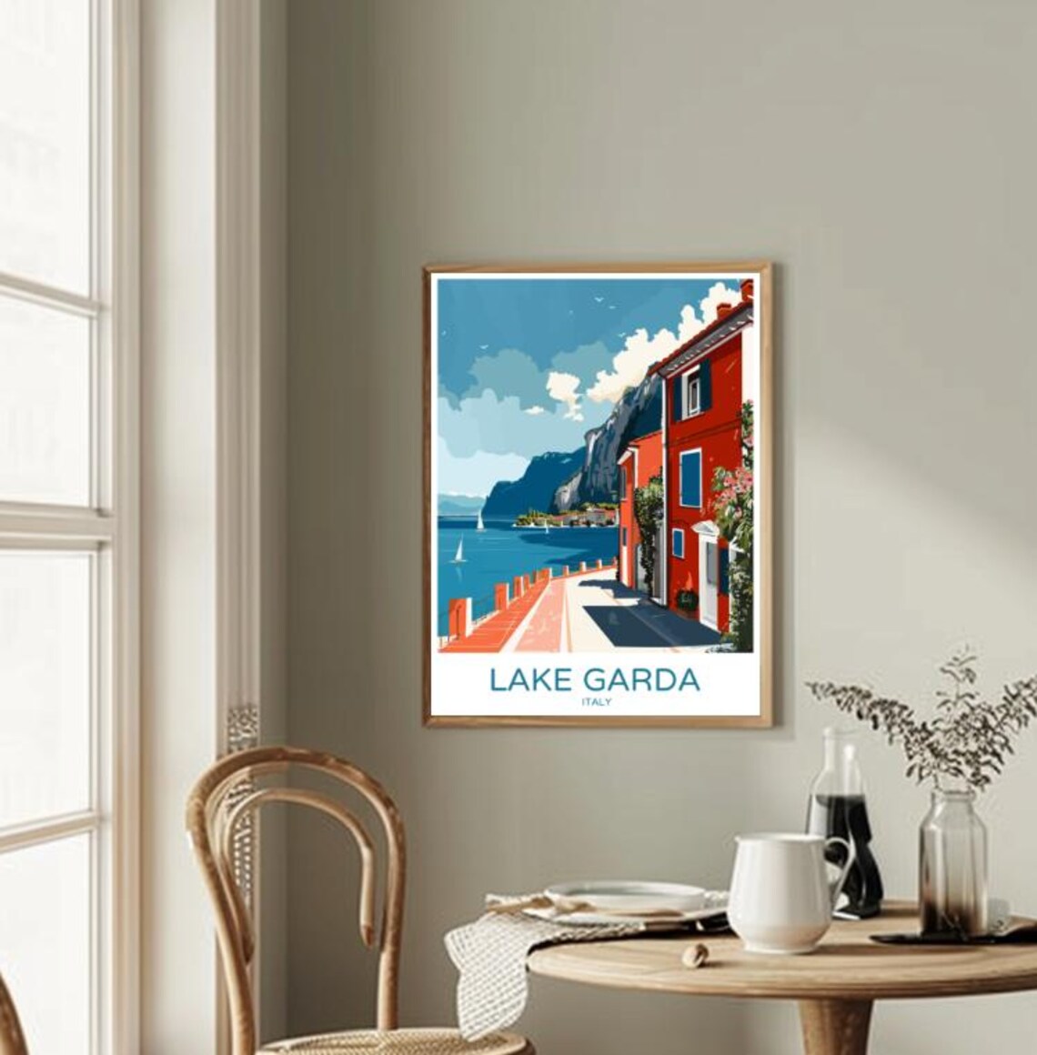 Lake Garda Italy Travel Poster Lakeside Village Mountain Sailboat View - Image 2