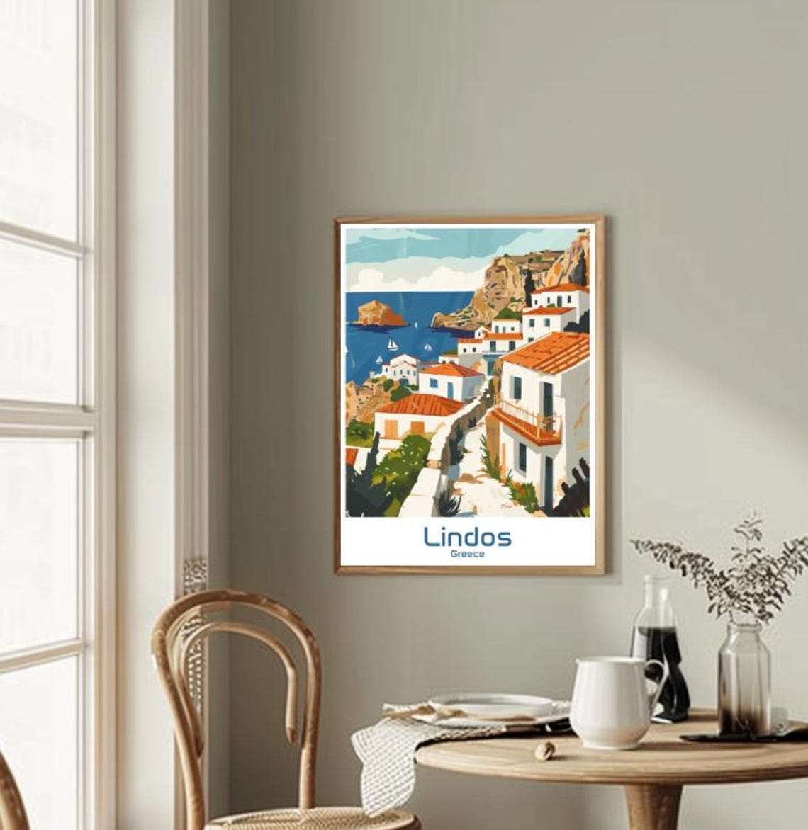 Lindos Greece Rhodes Cliffside Island Scenic Village Travel Poster - Image 2