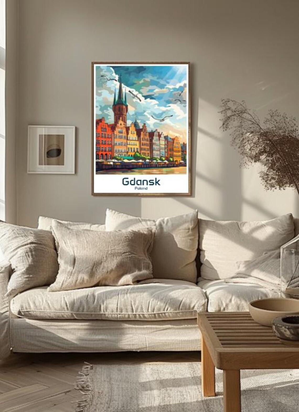 Gdansk Poland Old Town Waterfront Seagulls Illustration Poster - Image 3