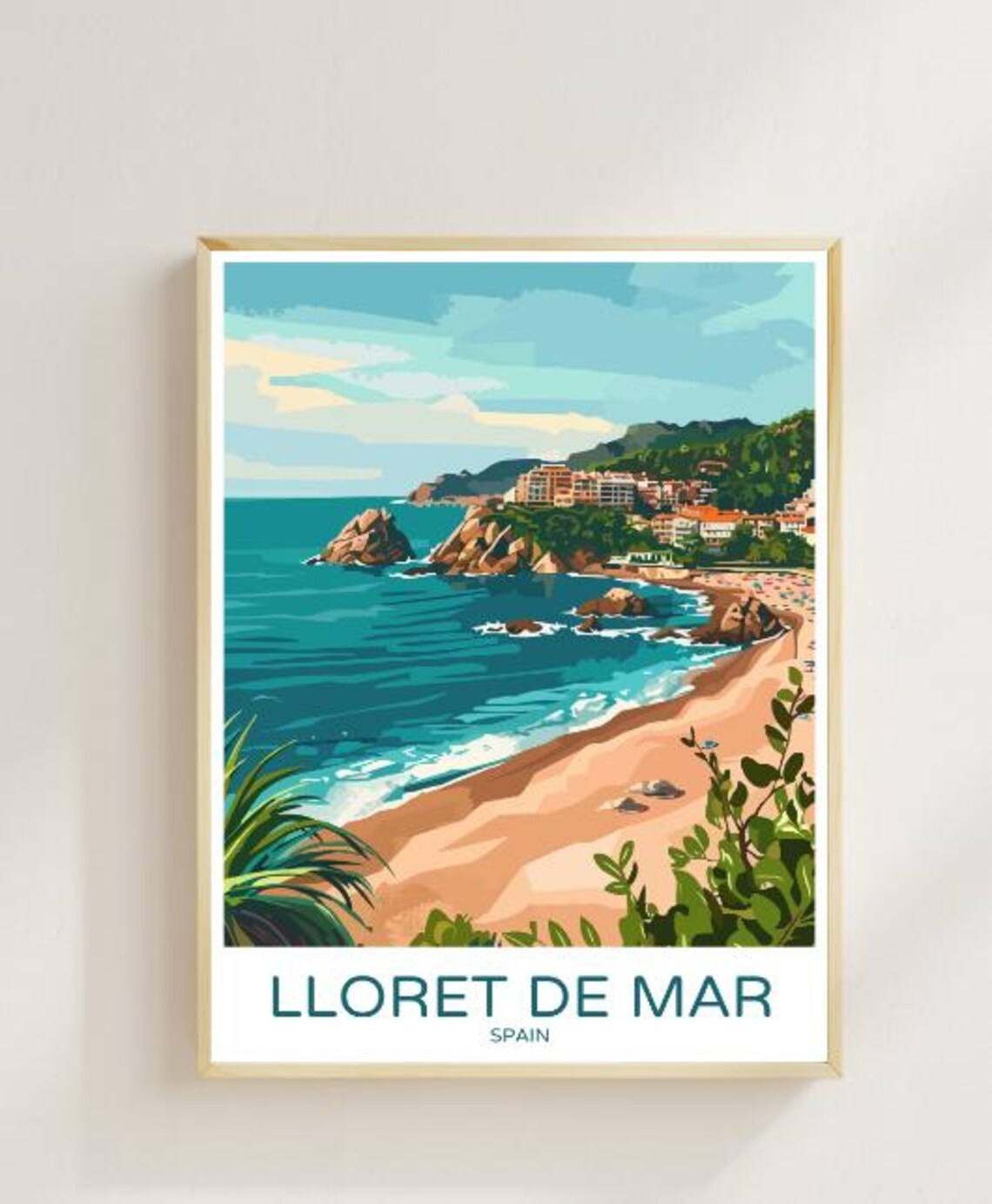 Lloret De Mar Spain Travel Poster Costa Brava Sandy Beach Cove Art