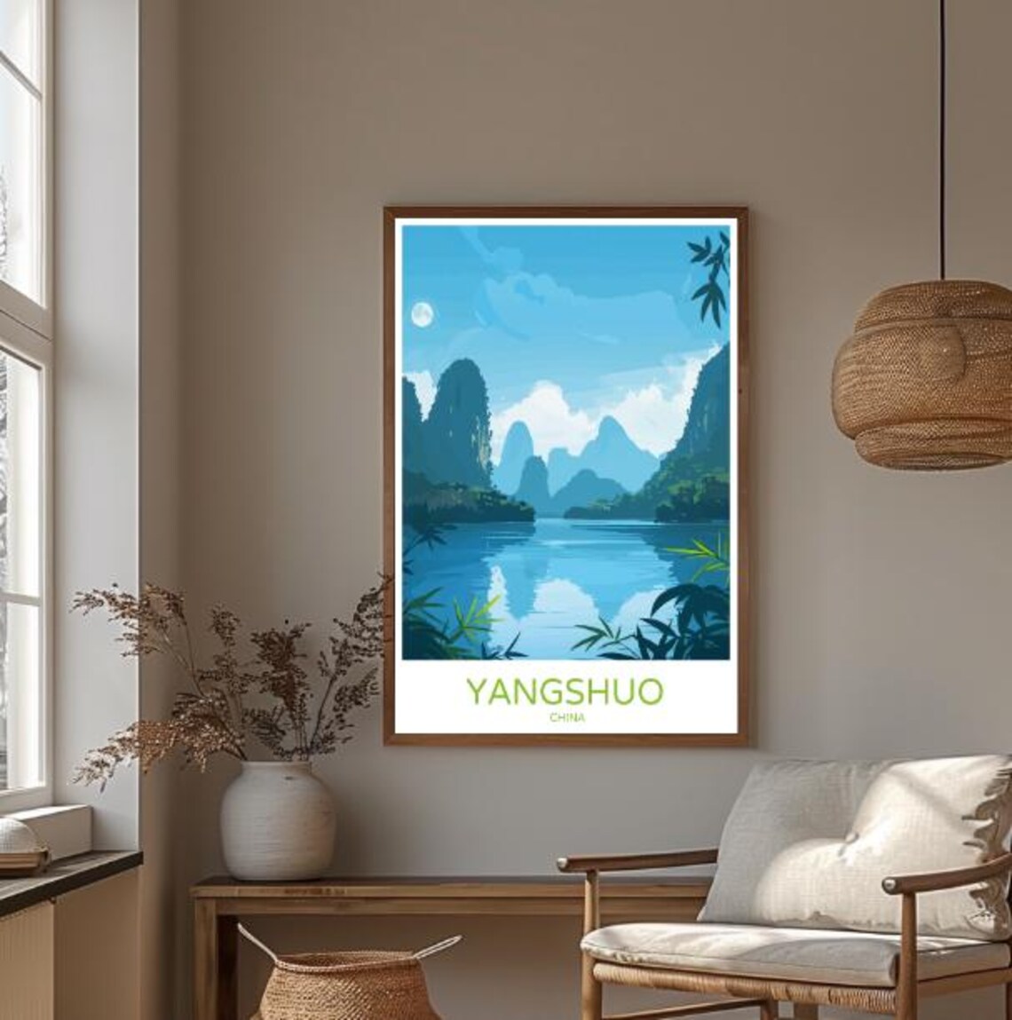 Yangshuo China Li River Limestone Karsts Moonlit Retro Travel Poster - Image 3