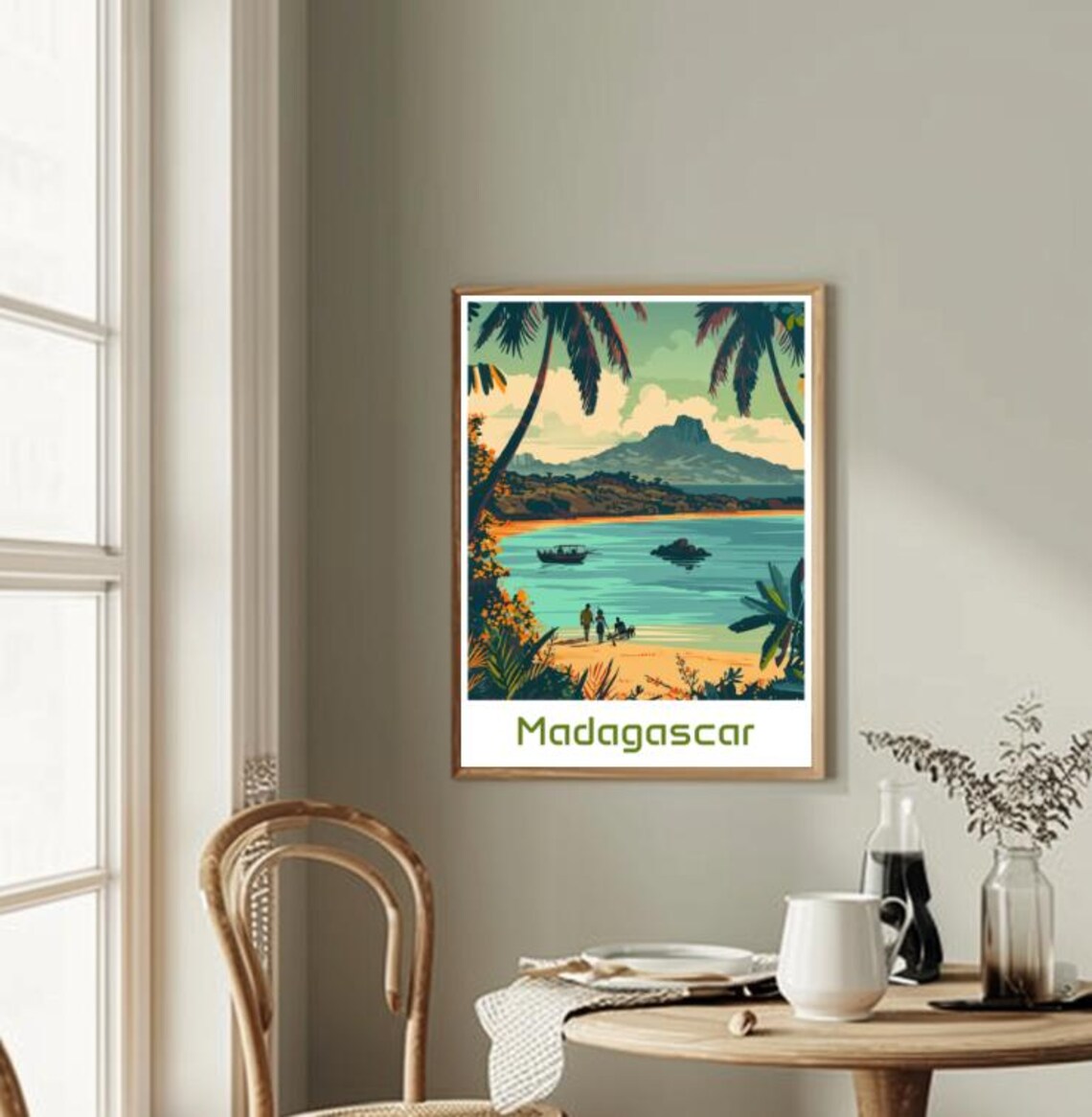 Madagascar Beach Fishing Boat Mountain Bay Africa Travel Poster - Image 2